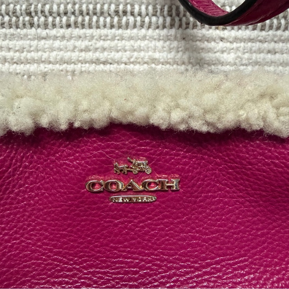 Coach Crossbody Pouch in Leather and Shearling Cranberry Natural - Picture 3 of 10